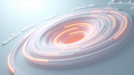 Fototapeta premium Minimal white funnel made of spinning light lines, technology background for website or infographic