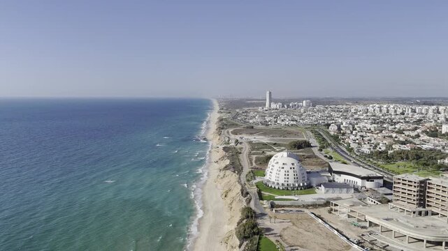 Aerial drone footage of Ashkelon beach in Israel
