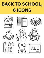 Back to school icons including items and children with emotions
