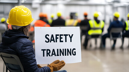 Safety Training Session: Workers attending a safety seminar to improve job site practices, ensuring a secure environment and enhanced risk awareness.