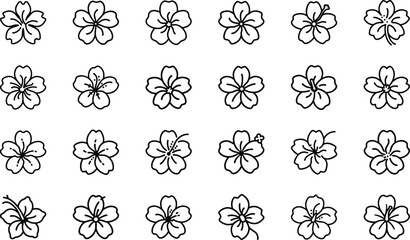 Bundle of 24 Hand-Drawn Flower Icons – Minimalist Floral Vector Set for Design, Tattoo, Logo, and Decorative Use