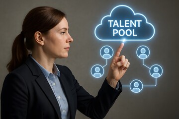 A professional businesswoman selecting talent pool. 