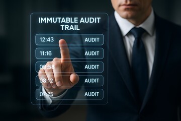 A person is interacting with an Immutable Audit Trail on a digital screen. 