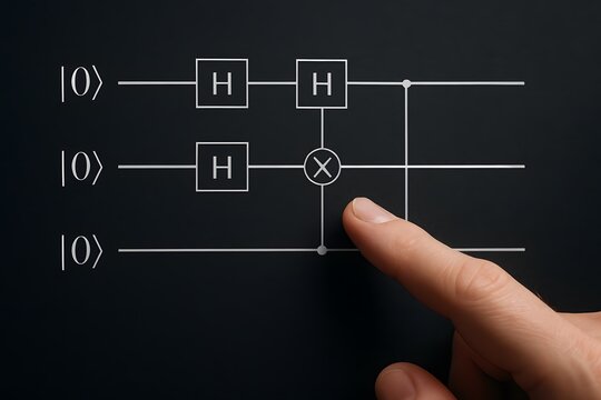 A hand touching the quantum computing. 