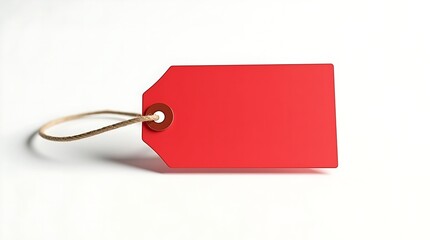 Blank Red Tag with String on White Background