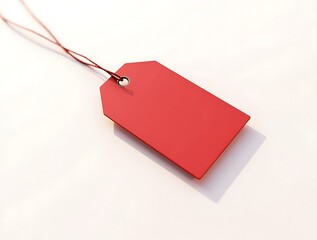 Blank Red Tag with String on White Background