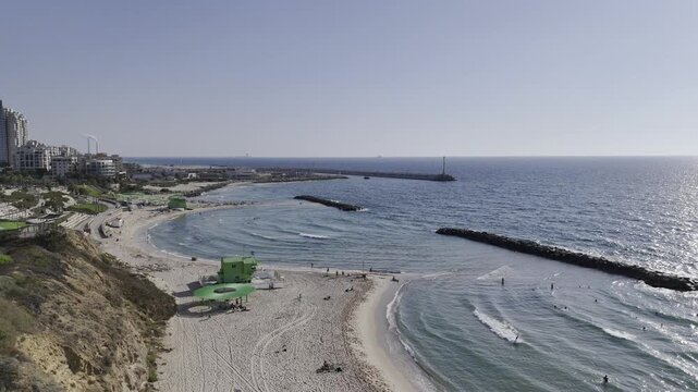 Aerial drone footage of Ashkelon Marina, Israel