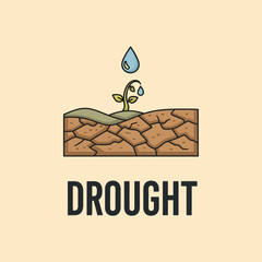 Drought illustration depicting arid land and dying plant needing water, Drought conceptual vector with barren soil and a dying plant
