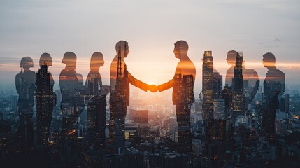 Businesspeople Handshake Silhouette Sunrise City
