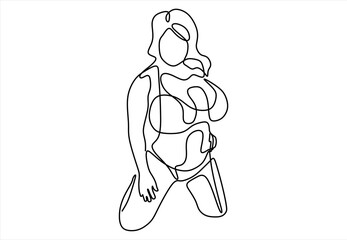 Elegant female figure, one-line art, graceful pose, minimalist style.  line icon-continuous line drawing. Editable stroke.