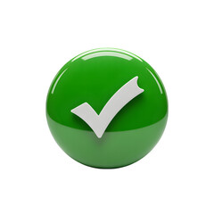 Glossy green circle with white checkmark emblem isolated on a transparent background image