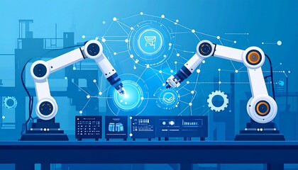 Robotic arms in a futuristic factory