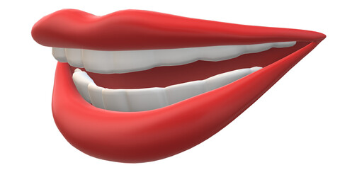 3D Render Lips with Smiling Mouth Isolated on a  Transparent Background