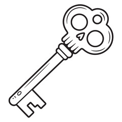 Skeleton Skull Key – Halloween Cartoon Line Art Design with Spooky Bone Handle