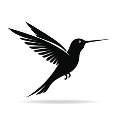 Obraz premium Elegant Black Silhouette of a Hummingbird in Flight with Detailed Wings and Long Beak