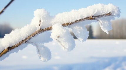Obraz premium Frozen Branch Covered in Sparkling Snowflakes Under Clear Sky
