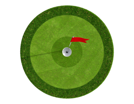 Top View of Golf Cup with Red Flag and Circular Mowed Pattern, Isolated on Transparent Background PNG