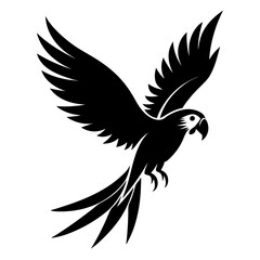 Macaw flying vector clean black silhouette design white background