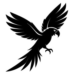 Fototapeta premium Macaw flying vector clean black silhouette design white background