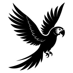 Macaw flying vector clean black silhouette design white background