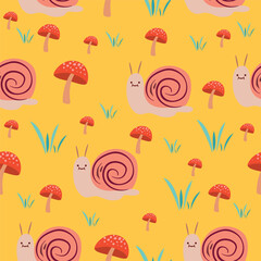  Vector background pattern of snails in beautiful autumn