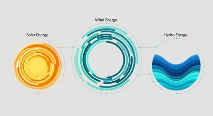 Sustainable energy sources: solar, wind, and hydro power infographic