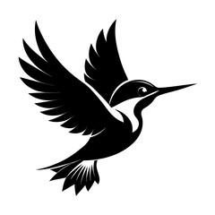 Kingfisher flying vector clean black silhouette design white background