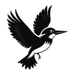 Kingfisher flying vector clean black silhouette design white background