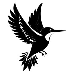 Kingfisher flying vector clean black silhouette design white background