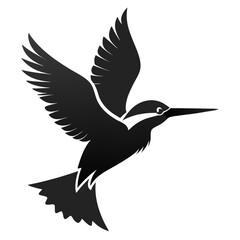 Kingfisher flying vector clean black silhouette design white background