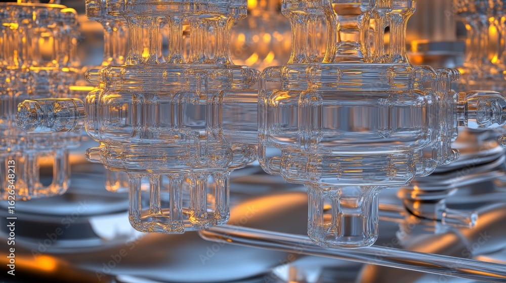 Poster intricate glass design with abstract patterns and warm lighting