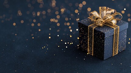 Chic navy blue holiday card with golden sparkle and clean minimal design.