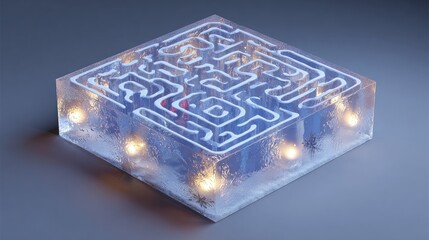 Fototapeta premium Frozen labyrinth, glowing within ice