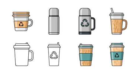 Eco-Friendly Drink Container Icon Set Illustration
