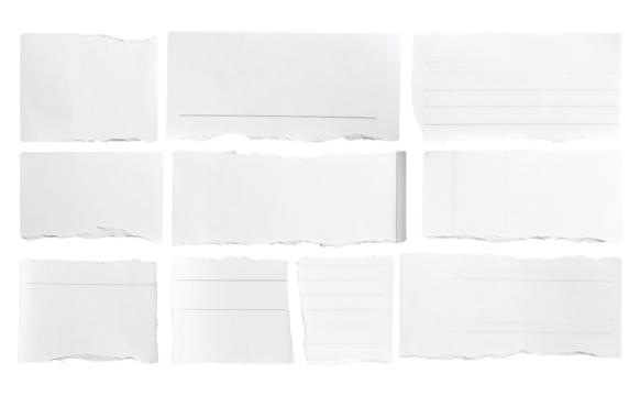 ripped element set of torn paper edges isolated with clipping path on white background. torn paper texture, ripped of paper designs and jagged paper edges create a raw, artistic look