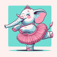 Humorous Elephant doing ballet in tutu in pastel pop art vector