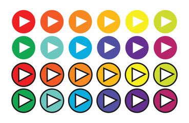 Set of video play icon in multi color vector for design elements.