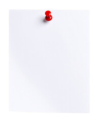 white note paper texture with curled corner, pinned red push button, ready for your message. Front view. white poster mockup on wall. empty paper mockup png, clipping path