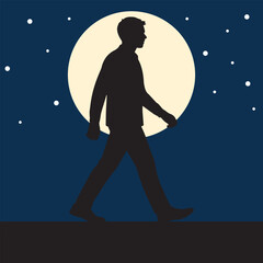 Simple silhouette of a man walking alone at night
