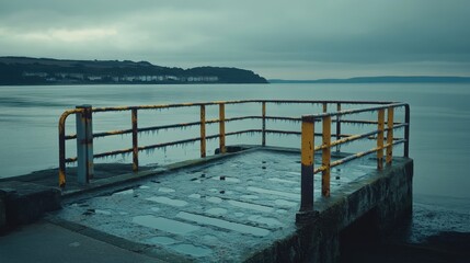 Fototapeta premium Serene Pier Overlooking Calm Waters Under Cloudy Sky at Dusk