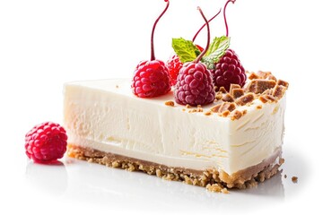 High Definition Visual of Cheesecake Isolated on White Background