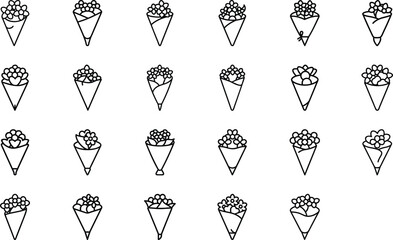Bundle of 24 Hand-Drawn Flower Icons – Minimalist Floral Vector Set for Design, Tattoo, Logo, and Decorative Use
