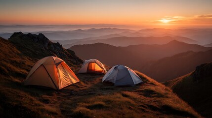 Mountain Camping at Sunset