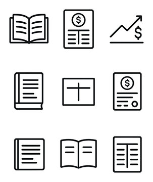 Accounting Icon Set. Outline icon set of accounting visualization: general ledger, balance sheet, income chart