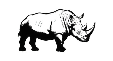 Fototapeta premium Silhouette of a majestic rhino standing against a stark black background