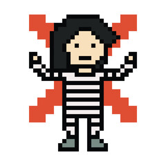 Cute pixel cartoon character prisoner woman in jail prison uniform female lady decoration crime prisoner woman in prison 8 bit cartoon pixel robber 8bit png vector.
