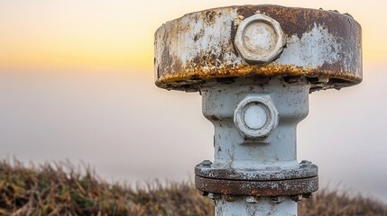 Rusty Metal Pipe Against Soft Pastel Horizon at Sunset