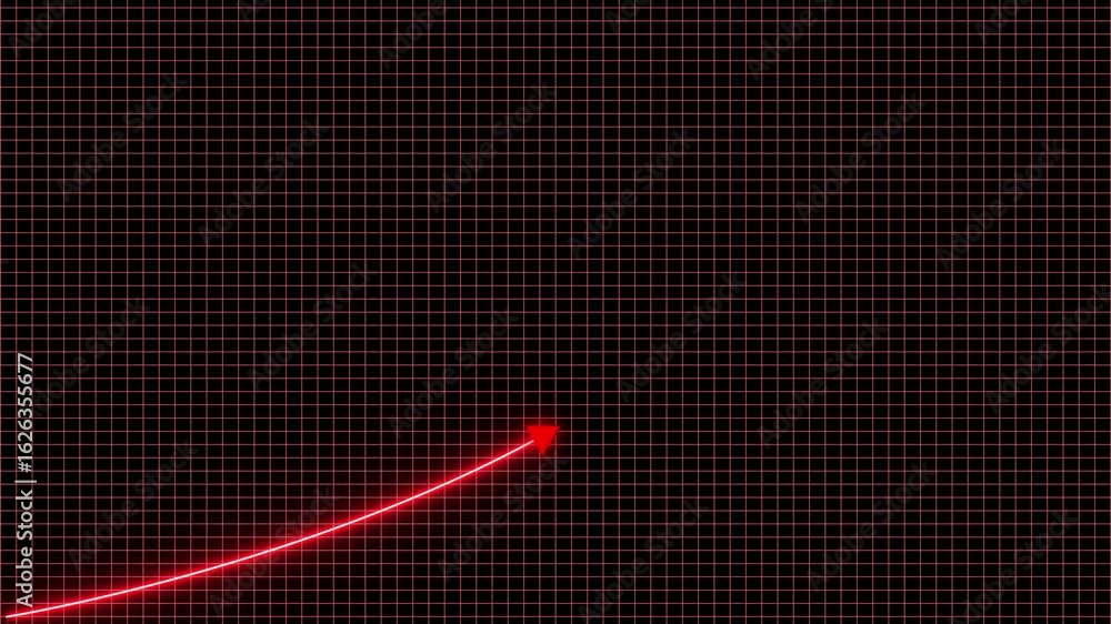 Aufkleber neon business graph chart icon animation grid red line on background. abstract neon line business gr
