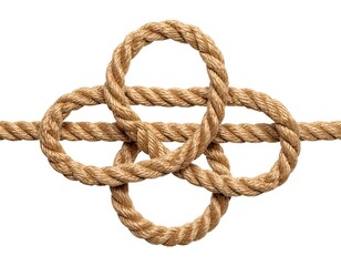 Intricate knot crafted from intertwined strands of durable rope on a plain background