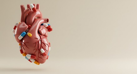 Human Heart with Capsules – Medical and Pharmaceutical Concept